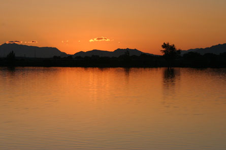 Lake with sunset view